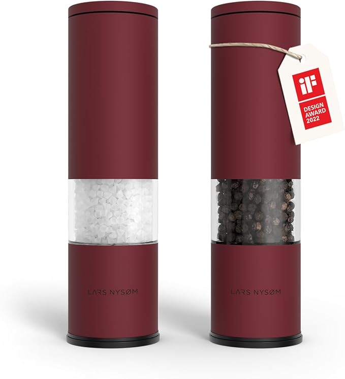 LARS NYSØM Salt and Pepper Grinder Set Manual, Stainless Steel Salt and Pepper Mills with Adjustable Ceramic Grinder I Design Spice Shakers (Berry Red) by LN