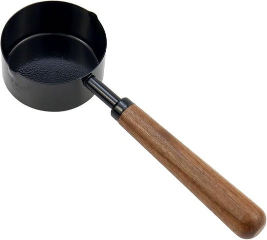 1pcs 1/3 Cup Measuring Cup with Wooden Handle Stainless Steel Measuring Scoop 80ml Measuring Spoon Black 1/3 Measuring Cups for Baking Cooking Wet and Dry Ingredients (80ml) by Mewutal