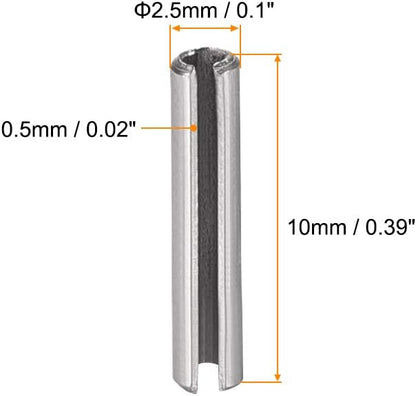 uxcell Slotted Spring Pin - M2.5 x 10mm 304 Stainless Steel Split Spring Roll Dowel Pins Plain Finish 20Pcs