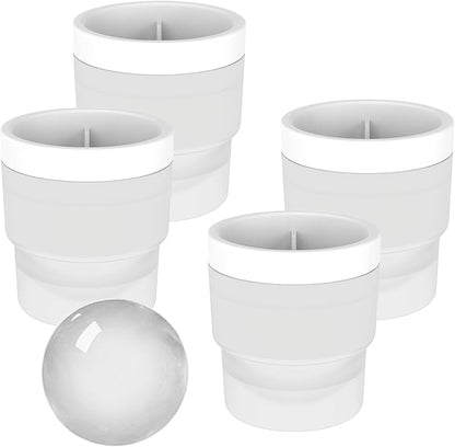 DAPOWER Ice Ball Maker Mold - Set of 4, Round Ice Cube Mold, 2.4 Inch Sphere Ice Cubes for Whiskey, Cocktails, Bourbon (4, White)