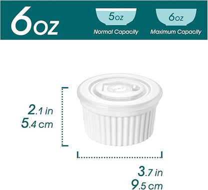 vancasso 6 oz Ramekins with Lid, Porcelain Creme Brulee Souffle Dishes, White Pudding Custard Cups Ramiken for Baking, Dishwasher and Oven Safe, Set of 6 - Image 2
