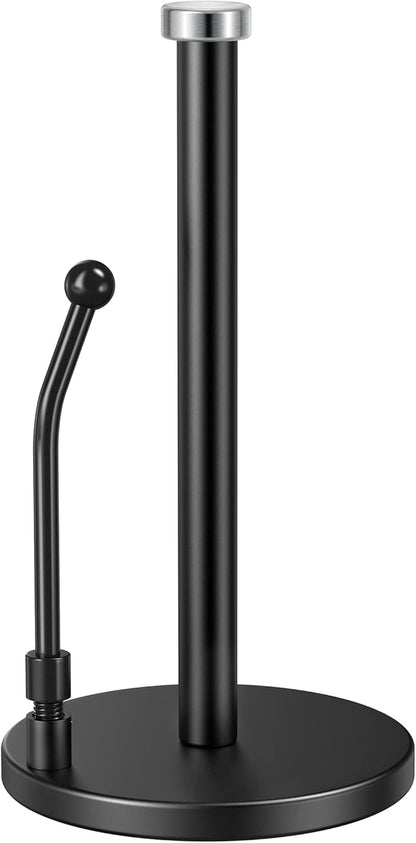 SMARTAKE Paper Towel Holder, Paper Towel Dispenser Standing Weighted Base Non Slip, Spring Arm Fit Most Size Paper Roll, Stainless Steel Paper Towel Holder for Home Kitchen Countertop Tabletop, Black by SMARTAKE