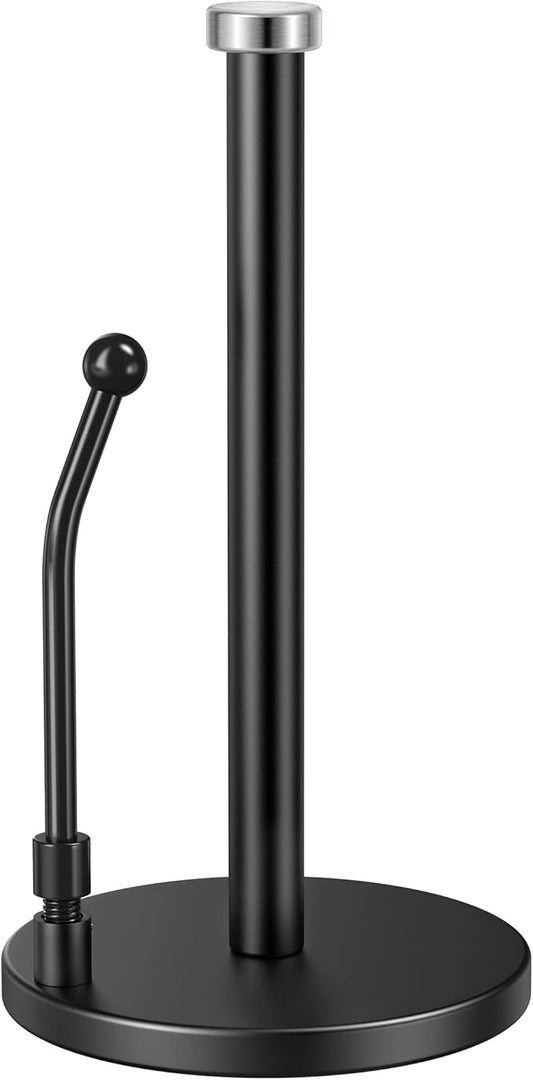 SMARTAKE Paper Towel Holder, Paper Towel Dispenser Standing Weighted Base Non Slip, Spring Arm Fit Most Size Paper Roll, Stainless Steel Paper Towel Holder for Home Kitchen Countertop Tabletop, Black by SMARTAKE