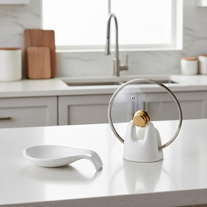 Nihow Pot Lid Holder: Stable Ceramic Pan Lid Holder for Kitchen Counter Decor/Counter top/Stove Top- Heat Resistant & Dishwasher Safe - Matte White(1 PC) - Image 5