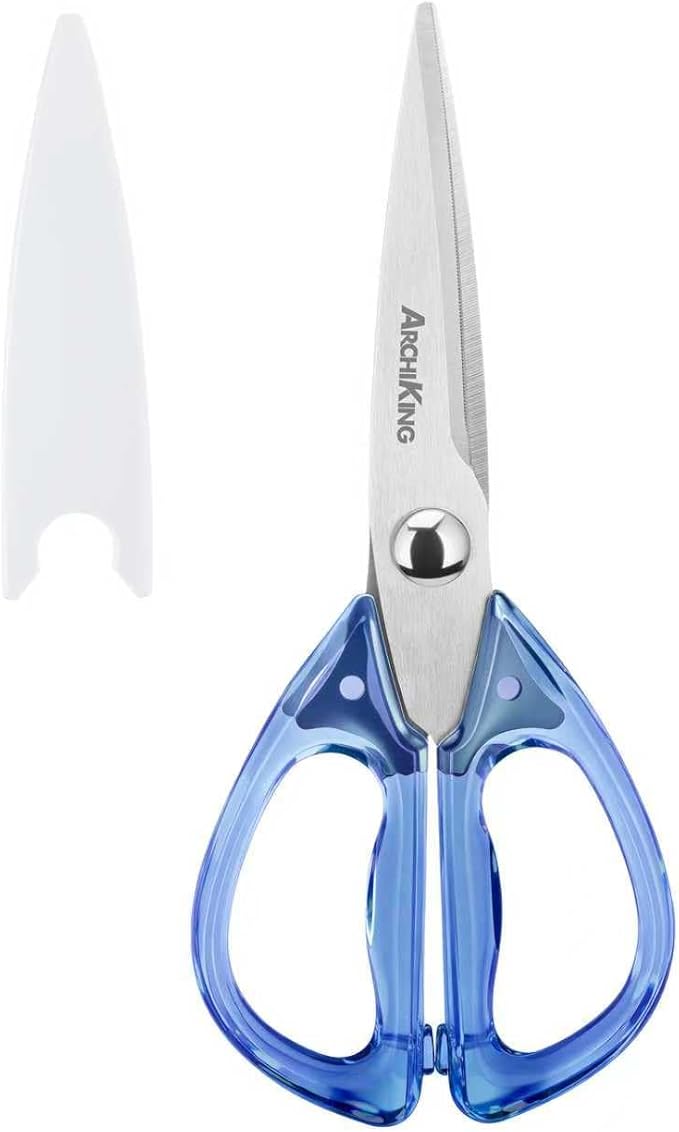 8.0inch Kitchen Shears, Sharp Stainless Steel Meat & Poultry Scissors, Transparent Blue Acrylic Handle, All Purpose Utility Cooking Scissors for Kitchen/BBQ/Home/Office by ARCHIKING