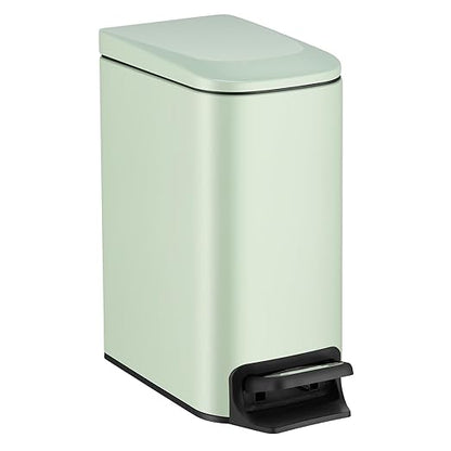 TIPGO Slim Bathroom Trash Can with Lid Soft Close, 6 Liter / 1.6 Gallon Stainless Steel Garbage Can with Removable Inner Bucket, Step Pedal, Small Trash Cans for Bedroom, Office, Kitchen (Green) by TIPGO