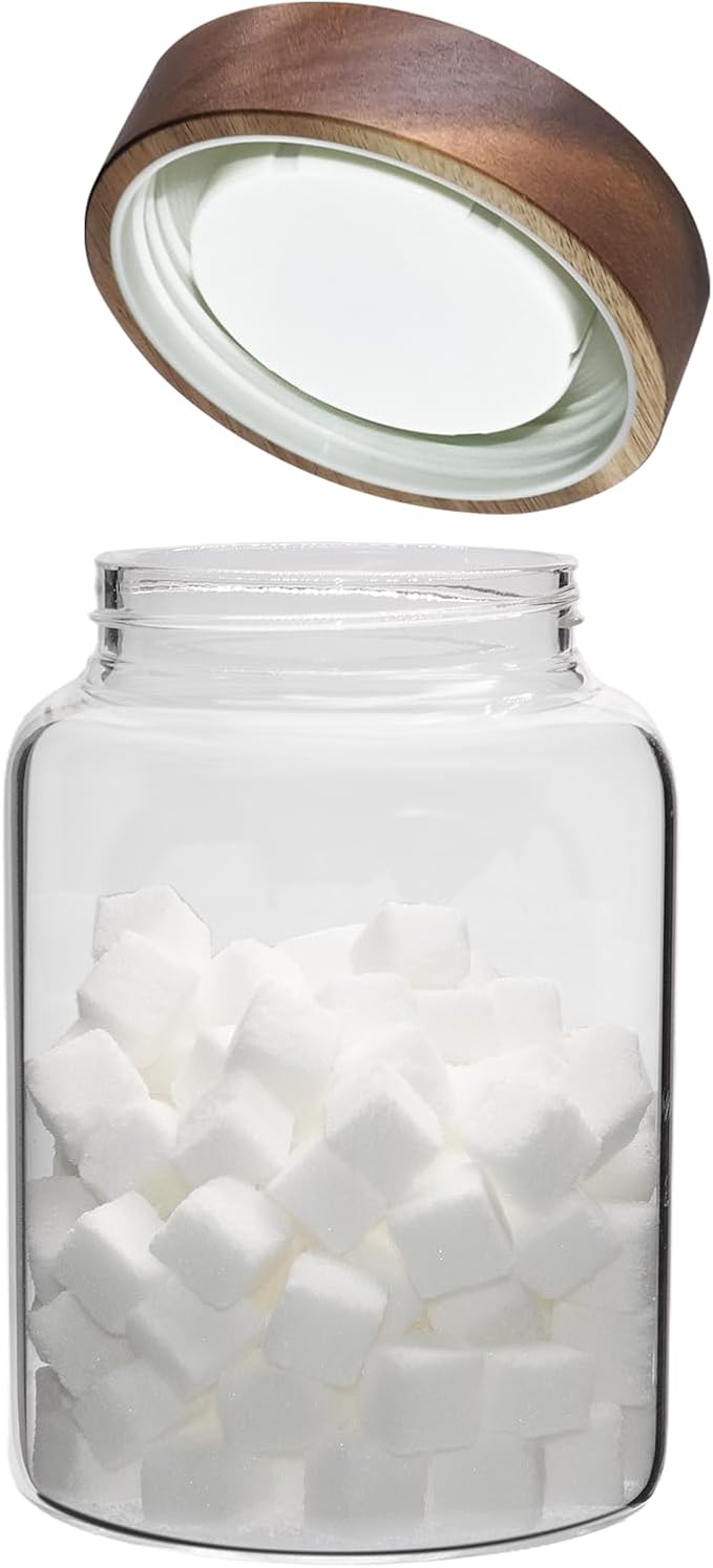 Airtight Glass Jars with Wooden Lid Round Spice Jar Clear Glass Food Storage Jar Canister with Screw Lid for Coffee Ground Bean Candy Pantry Sugar Tea Cookies Bath Salts (1200ml/40oz-1pack-A) - Image 3