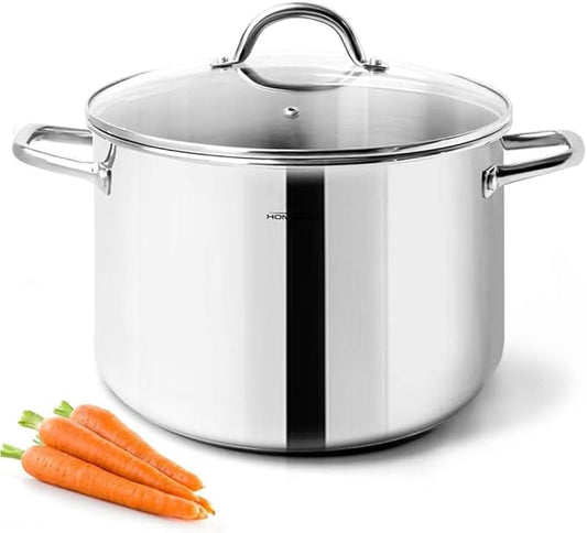 HOMICHEF Stock Pot 6 Quart Nickel Free Stainless Steel - 6 Qt Soup Pot With Lid and Handle - Small Cooking Pot 6 Quart - Ideal for Soup, Sauce, and Induction Cooking by HOMICHEF