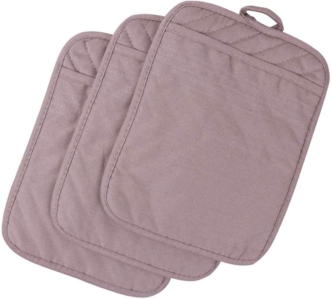 Anyi Pot Holders for Kitchen Heat Resistant, Cotton Hot Pads for Counter Table, Grey Kitchen Pot Holders with Pocket Pack of 3 by Unknown