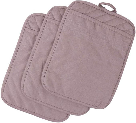 Anyi Pot Holders for Kitchen Heat Resistant, Cotton Hot Pads for Counter Table, Grey Kitchen Pot Holders with Pocket Pack of 3 by Unknown