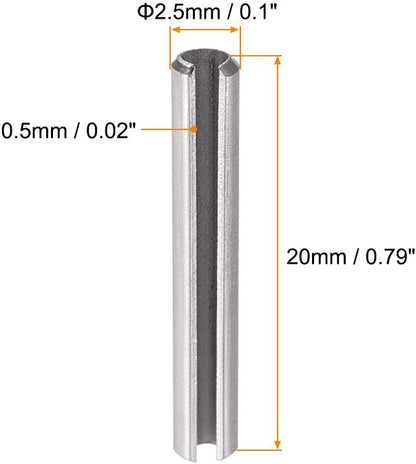 uxcell Slotted Spring Pin - M2.5 x 20mm 304 Stainless Steel Split Spring Roll Dowel Pins Plain Finish 20Pcs