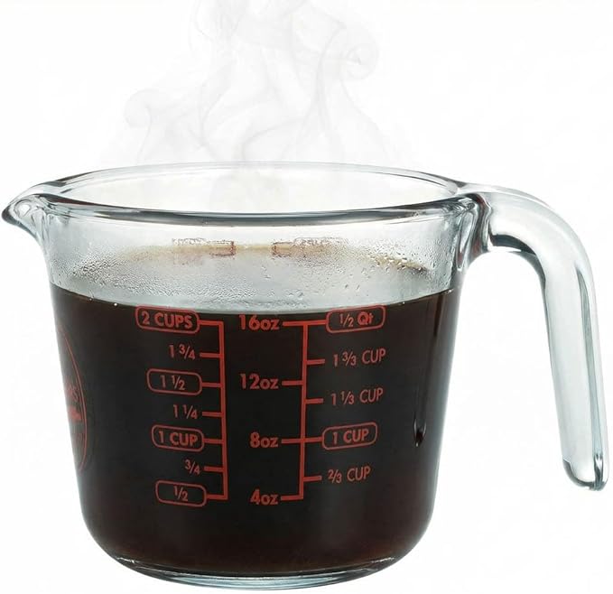Mrs. Anderson's Baking Glass Measuring Cup, Borosilicate Glass, Precision Measures, For Hot And Cold Liquids, 2 Cup Capacity