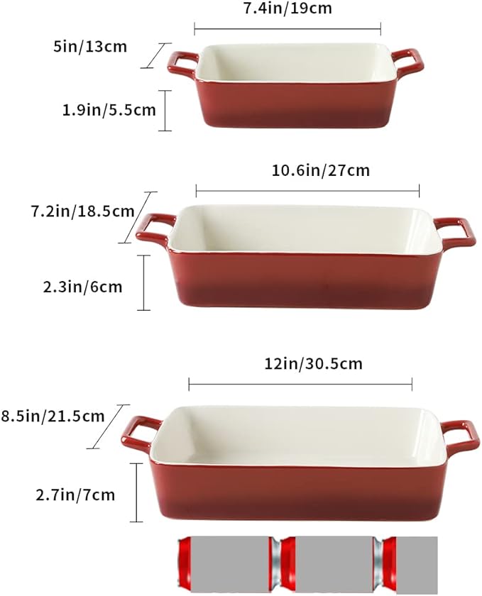 KOOV Bakeware Set, Ceramic Baking Dish, Rectangular Baking Pans Set, Casserole Dish for Cooking, Cake Dinner, Kitchen, Wrapping Upgrade, 12 x 8.5 Inches, 3-Piece (Gradient Red) - Image 3