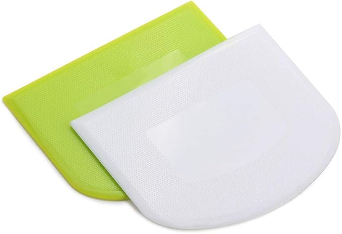 2 Pieces Dough Scraper Bowl Scraper Food-safe Plastic Dough Cutter Flexible Plastic Scraper Practical Bench Scraper Multipurpose Food Scrappers for Bread Dough Cake Fondant Icing, White, Green - Image 2