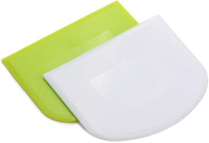 2 Pieces Dough Scraper Bowl Scraper Food-safe Plastic Dough Cutter Flexible Plastic Scraper Practical Bench Scraper Multipurpose Food Scrappers for Bread Dough Cake Fondant Icing, White, Green - Image 2