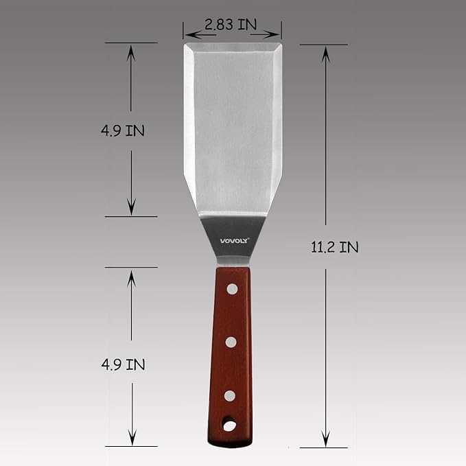 Professional Metal Spatula for Cast Iron Skillets and Flat Top Grills, Full Tang Wooden Handle,1.8mm Thick Stainless Steel Blade, Smash Burger Spatula Turner for Flipper, Cooking, BBQ, 4.7 x 2.7 Inch - Image 7