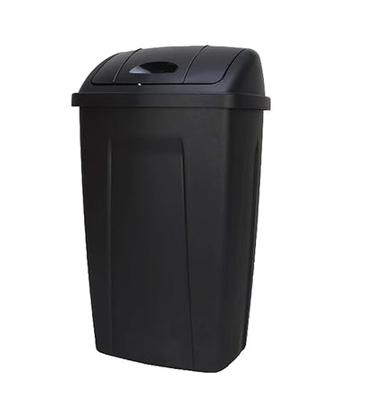 13 Gallon Kitchen Trash Can, Black Swing Top Garbage Bin, Durable Plastic Waste Bin for Home Bathroom Office Bedroom Use