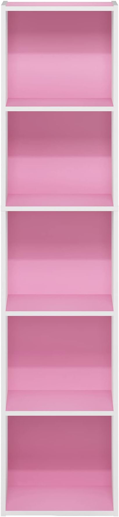 Furinno PASIR Book Shelf, 5-Tier Modern Bookshelf, Open Shelves Bookcase 9 x 12 x 52, Easy Assembly, for Living Room, Bedroom, Home Office, Pink/White - Image 8