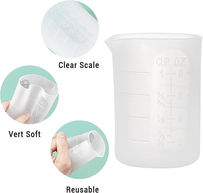 Gartful 250ml Silicone Measuring Cups, 4 PCS Large Nonstick Reusable Silicone Mixing Cups Durable Easy Clean for Epoxy Resin, Casting Molds, Stain Jewelry Making, Waxing, DIY, Art, Craft