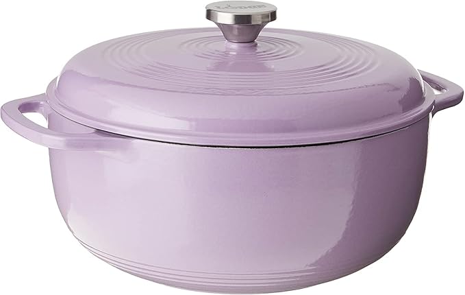Lodge 3 Quart Enameled Cast Iron Dutch Oven with Lid – Dual Handles – Oven Safe up to 500° F or on Stovetop - Use to Marinate, Cook, Bake, Refrigerate and Serve – Lilac by Lodge