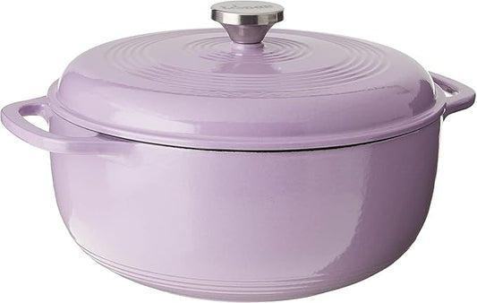 Lodge 3 Quart Enameled Cast Iron Dutch Oven with Lid – Dual Handles – Oven Safe up to 500° F or on Stovetop - Use to Marinate, Cook, Bake, Refrigerate and Serve – Lilac by Lodge