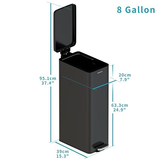 Soft-Close Trash Can with lid，8 Gallon/30L Anti-Fingerprint Stainless Steel Garbage Can with Foot Pedal for Kitchen, Black - Image 7