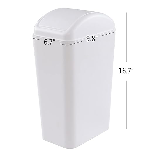 Plastic Waste Bin with Swing Lid, 14 Liter Garbage Can, 1 Pack (White) - Image 2