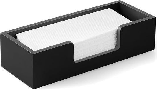 Paper Towel Dispenser Countertop, Wooden Folded Paper Hand Towel Holder for Guest Bathroom, Commercial Tabletop Tissue Dispenser Tray for Multifold C-Fold, Z-Fold, Trifold, Black