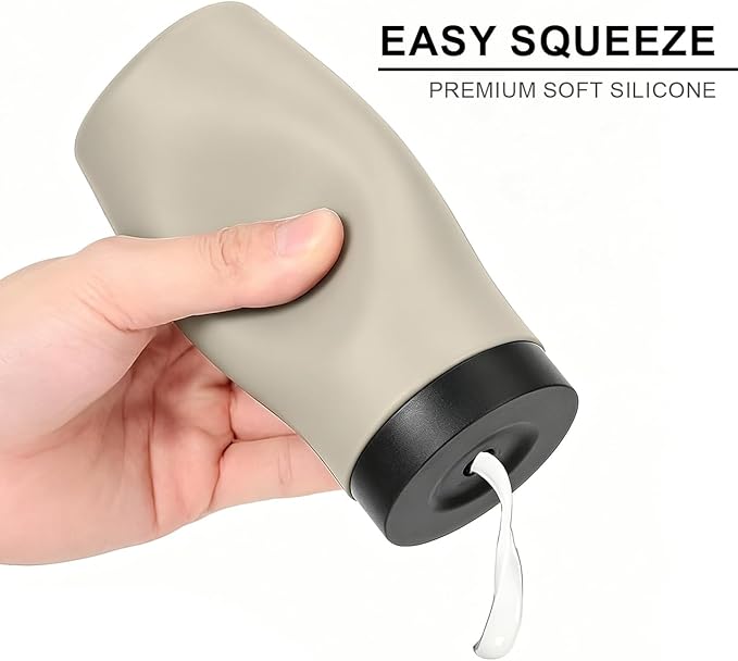 Silicone Dish Soap Dispenser, 8 Oz Refillable Squeeze Bottle, Leakproof for Kitchen Sink, Light Gray - Image 3