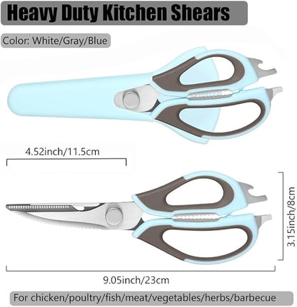 2 Pcs Heavy Duty Kitchen Shears for Food, Come Apart Design, Kitchen Scissors with Magnetic Holder, Stainless Steel Multi-function Food Cooking Magnetic Scissors for Fridge (White and Blue)