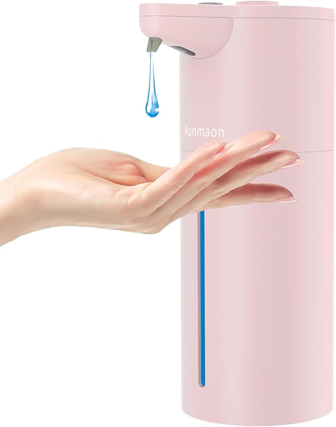 Aunmaon Automatic Soap Dispenser Touchless, Modern, Kitchen & Bathroom, Hands-Free, Adjustable Volume, Long Battery Life, Compatible with Thick & Thin Soap, Easy for Toddlers, Clog-Free, Pink by Aunmaon