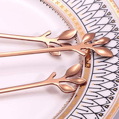 AnSaw Elegant Rose Gold Leaf Coffee Spoons - 10-Piece, 4.7" Mini Stainless Steel Espresso & Dessert Tea Spoons, Perfect for Demitasse & Small Servings - Image 7