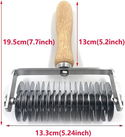 Stainless Steel Dough Lattice Roller Cutter with Wood Handle,Cookie Pie Dessert Pizza Bread Pastry Crust Roller Cutter