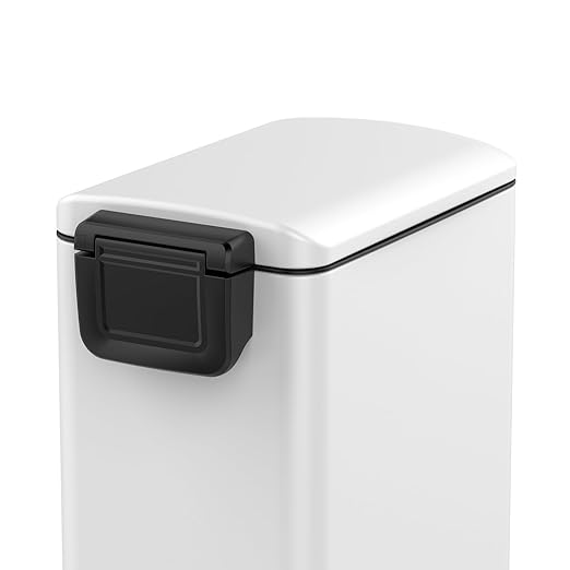 Garvee Slim Kitchen Trash Can 8 Gal, Skinny Stainless Steel Garbage Can with Removable Inner Bucket & Soft Close Lid, Narrow Trash Bin for Bathroom Living Room Office, White