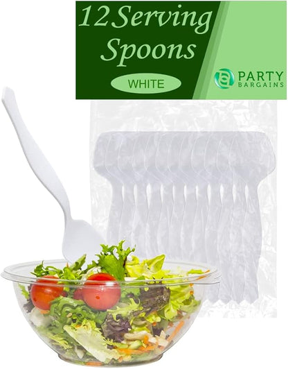 PARTY BARGAINS Disposable White Plastic Serving Spoons 8.75″ – Heavy-Duty White Plastic Spoons for Parties, Catering, Weddings, Events – 12 Count