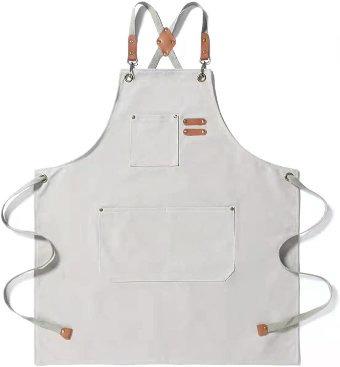 Tosewever Canvas Cross Back Chef Cotton Aprons for Men Women with Large Pockets by Tosewever