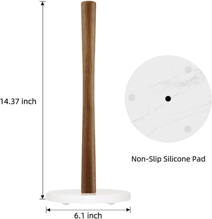 Buruis Wood Paper Towel Holder, Marble Base Modern Decorative Countertop Standing Rolls Holder for Kitchen, Toilet, Pantry and Bathroom (Marble Base White) - Image 6