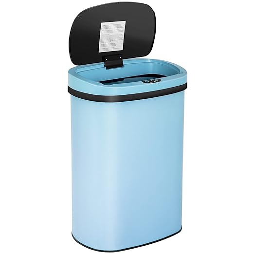 13 Gallon 50 Liter Garbage Can Kitchen Trash Can with Lid Automatic Sensor Touch Free Stainless Steel Waste Bin for Bathroom Bedroom Home Office (Blue) by FDW