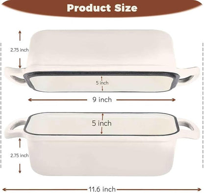Cast Iron Bread Loaf Pan with Lid, Loaf Pans for Baking Bread 9x5, Enameled Bread Pans for Homemade Bread, Sourdough, Set of 2 (Cream White)