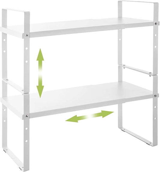 Across-Star Expandable Cabinet Shelf Organizer Rack, Stackable Kitchen Counter Storage Shelves Stand, Adjustable Height Pantry Shelf Spice Rack (White, 2 Pack) by Acorss-Star