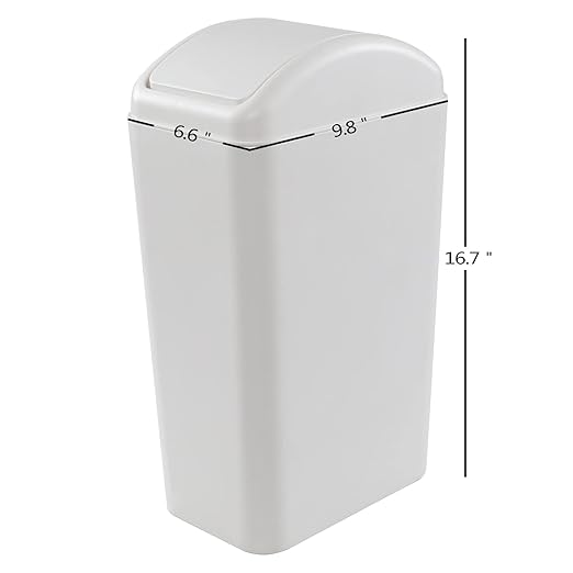 3.5 Gallons/14 Liter Small Trash Can, Plastic Swing Lid Garbage Bin，9.8" x 6.6" x 16.7" - Image 2