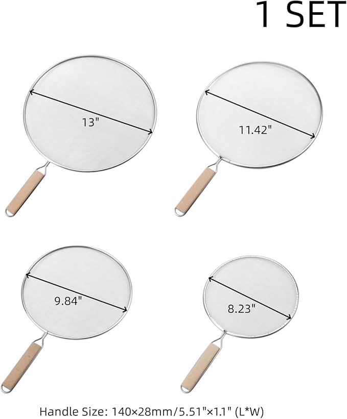 Oedema Set of 4 Splatter Screen Stainless Steel Grease Splatter Guard Fine Mesh Splatter Screen for Frying Pan, Skillet, Pot, Grease Oil Guard, 13"/11.42"/9.84"/8.23" - Image 2