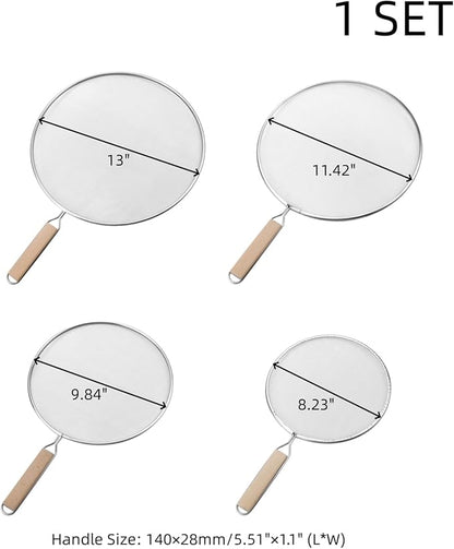 Oedema Set of 4 Splatter Screen Stainless Steel Grease Splatter Guard Fine Mesh Splatter Screen for Frying Pan, Skillet, Pot, Grease Oil Guard, 13"/11.42"/9.84"/8.23" - Image 2
