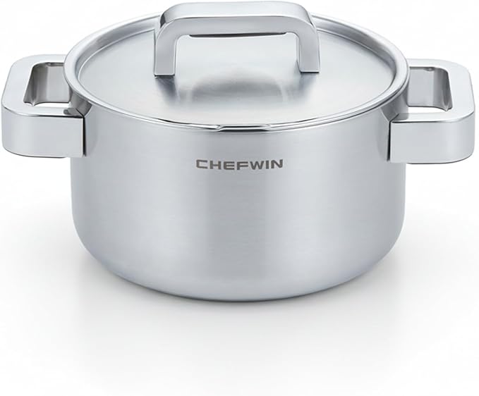 316 Stainless Steel 1.9 Quart Durable Sauce Pot with Lid Casserole, 5Ply, Induction Cookware, Dishwasher Safe, Cool-Touch Silicone Handle