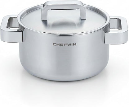 316 Stainless Steel 1.9 Quart Durable Sauce Pot with Lid Casserole, 5Ply, Induction Cookware, Dishwasher Safe, Cool-Touch Silicone Handle