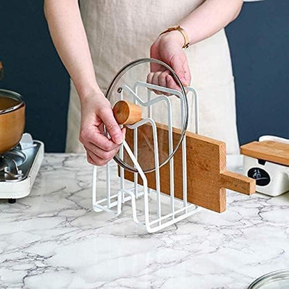 SUNFICON 2 Pack White Cutting Board Holder Rack Pot Pan Lids Holder Chopping Board Organizer Thin Bakeware Tray Dry Display Stand Kitchen Countertop Cabinet Office - Image 5