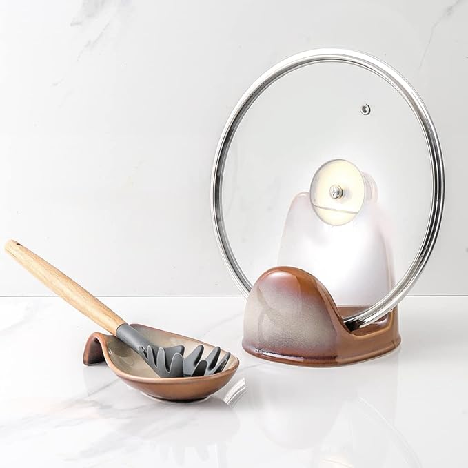 Nihow Pot Lid Holder: Stable Ceramic Pan Lid Holder for Kitchen Counter Decor/Counter top/Stove Top- Heat Resistant & Dishwasher Safe - Elegant Brown (1 PC) - Image 7