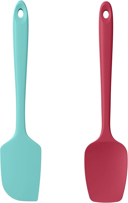 Silicone Flat Spoon Spatula Set, Luxiwise 600ºF Heat Resistant Kitchen Baking Scraper Cooking Spoonula Non-Stick BPA-Free Dishwasher Safe for Seamless Mixing Folding Scraping Serving (Aqua Sky & Red)