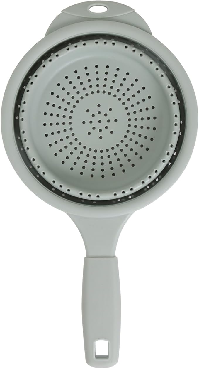 Dexas 8" Collapsible Silicone Strainer in Sage, Kitchen Strainer with Handles, 7.2 Cup Capacity | BPA-Free, Heat-Resistant, Space-Saving Kitchen Tool by Dexas