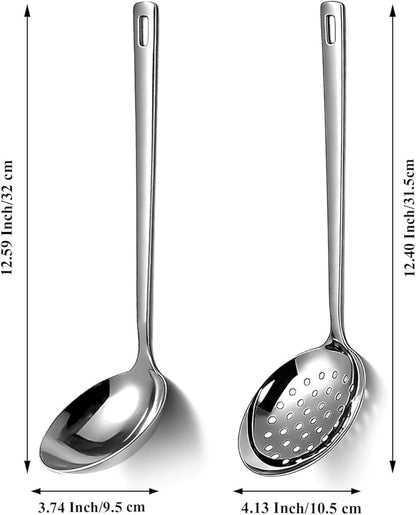 Berglander Slotted Spoons and Kitchen Ladle Spoon Set 2 Pcs, Stainless Steel Kitchen Spider Strainer Skimmer Soup Ladle for Straining Pasta/Cooking/Frying, Serving Soup/Gravy, Metal Kitchen Utensils - Image 2